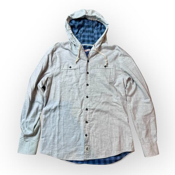 Johnnie O Shirt Mens Medium Gray Button Up Hoodie Surf Flannel Bodhi Beach - Picture 1 of 8
